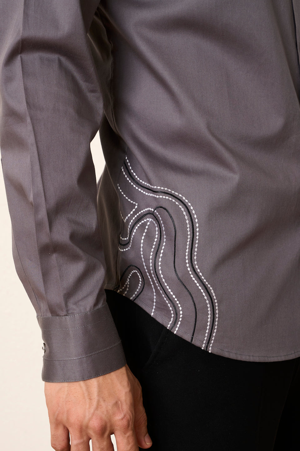 Gargee Designer's Grey Ripple Threadwork Shirt Gargee