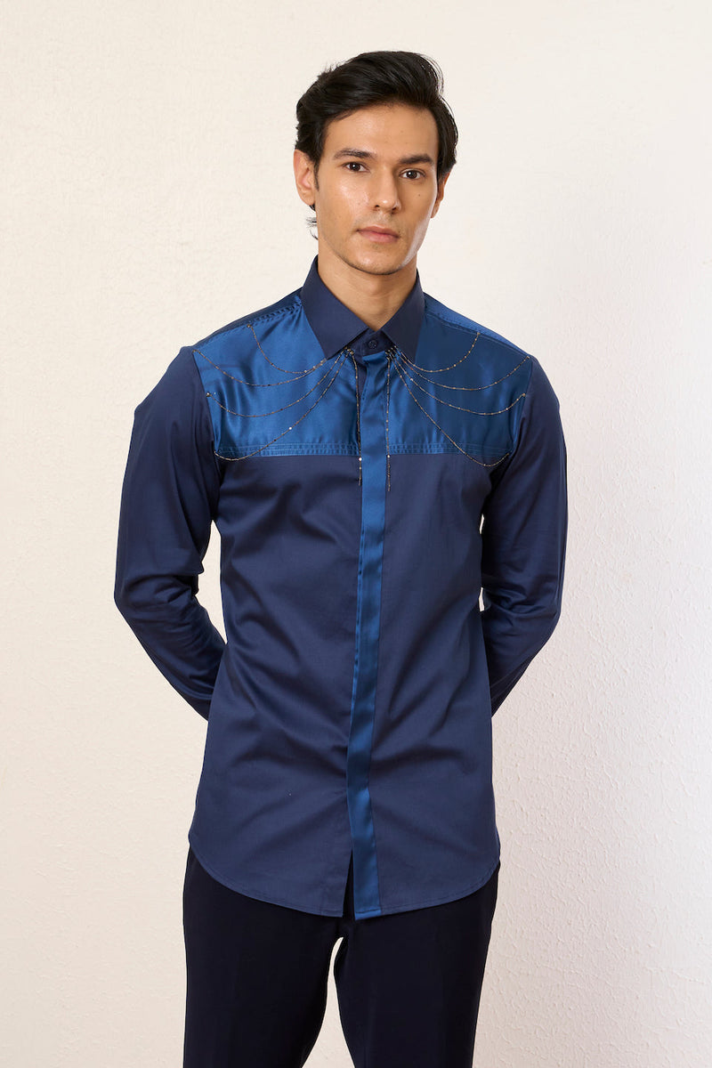 Gargee Designer's Cobalt Chain Drape Shirt Gargee
