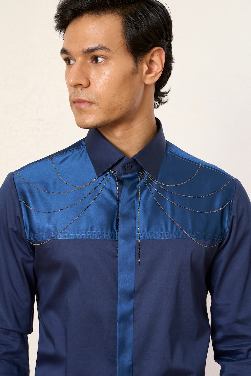 Gargee Designer's Cobalt Chain Drape Shirt Gargee
