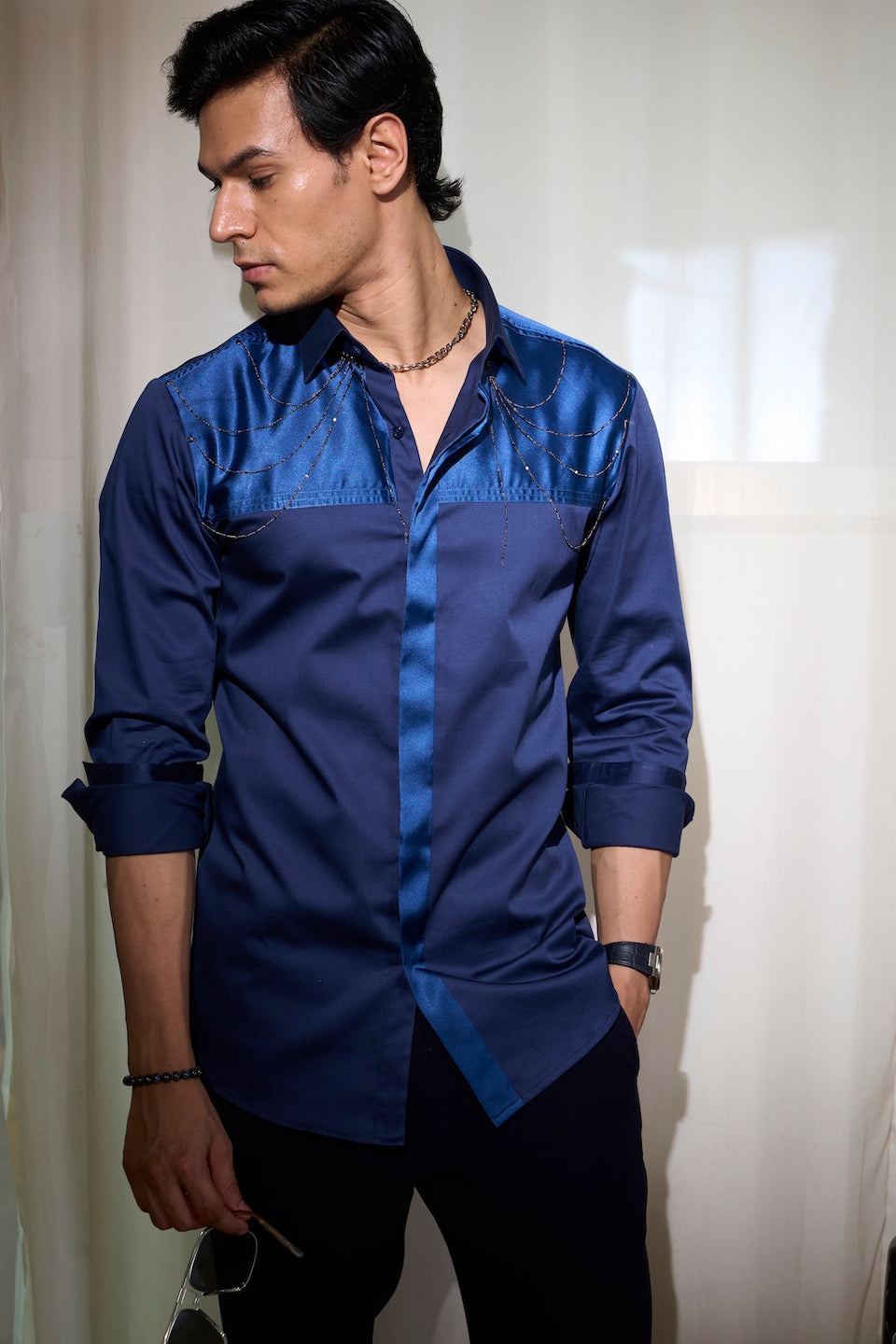 Gargee Designer's Cobalt Chain Drape Shirt Gargee