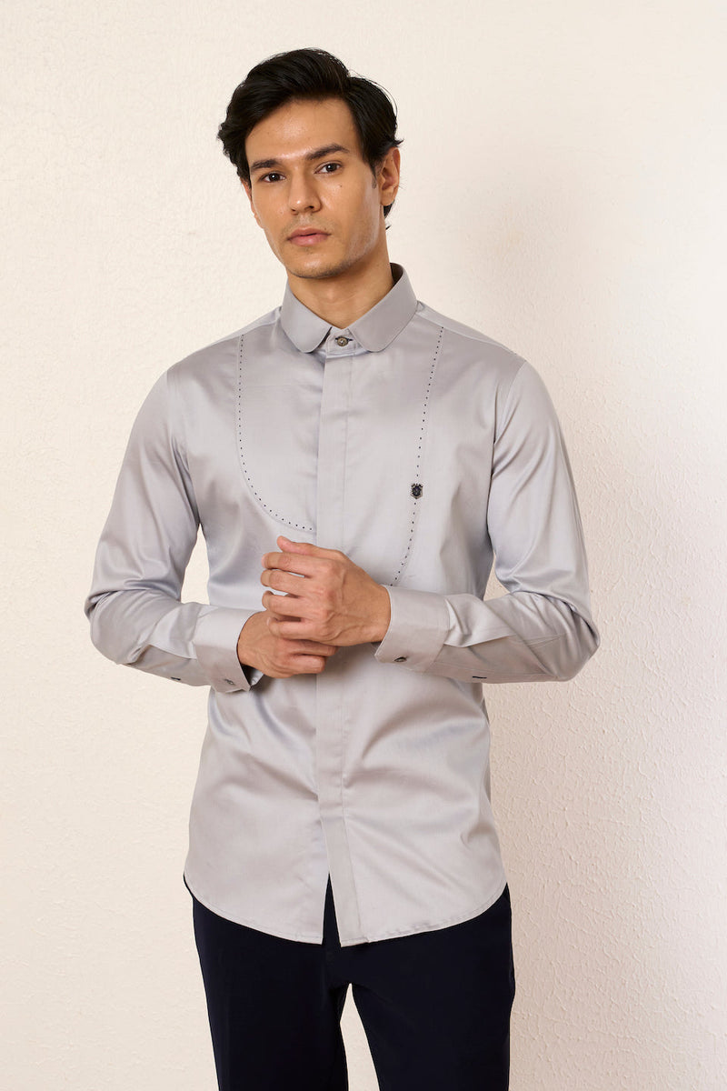 Gargee Designer's Grey Disk Brooch Shirt Gargee