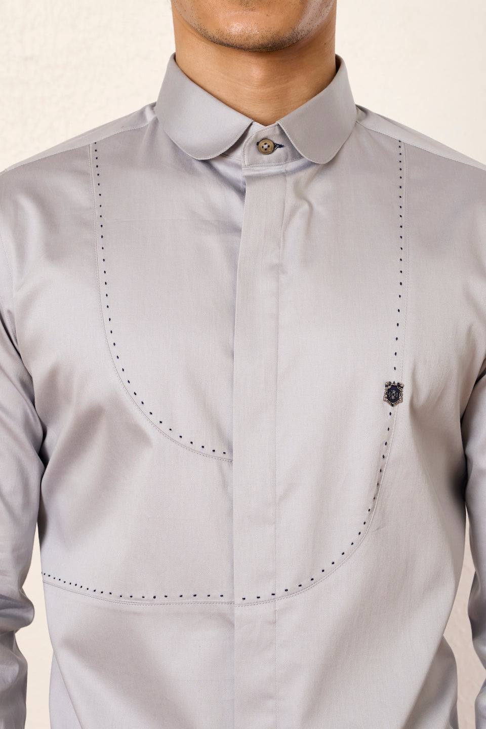 Gargee Designer's Grey Disk Brooch Shirt Gargee