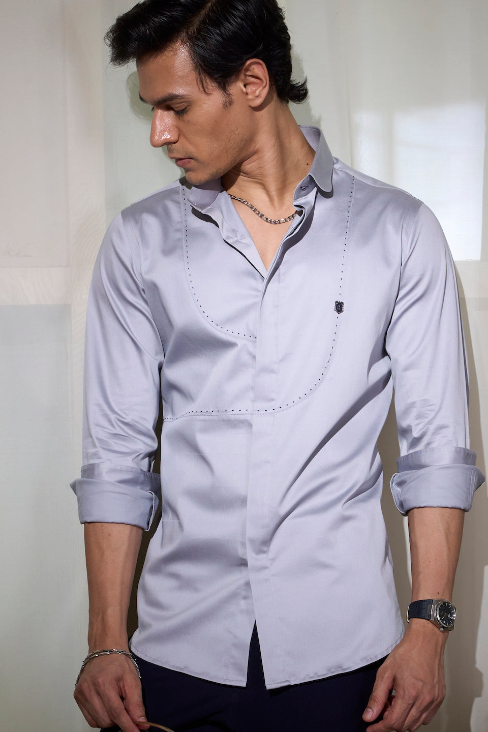 Gargee Designer's Grey Disk Brooch Shirt Gargee