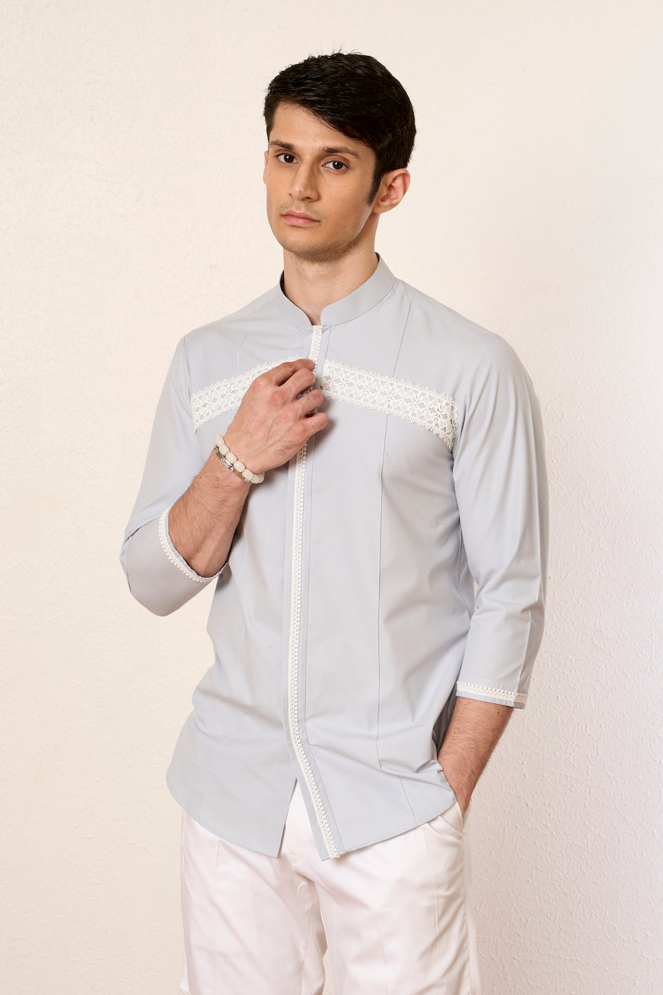 Gargee Designer's Grey Moroccan Lace Shirt Gargee