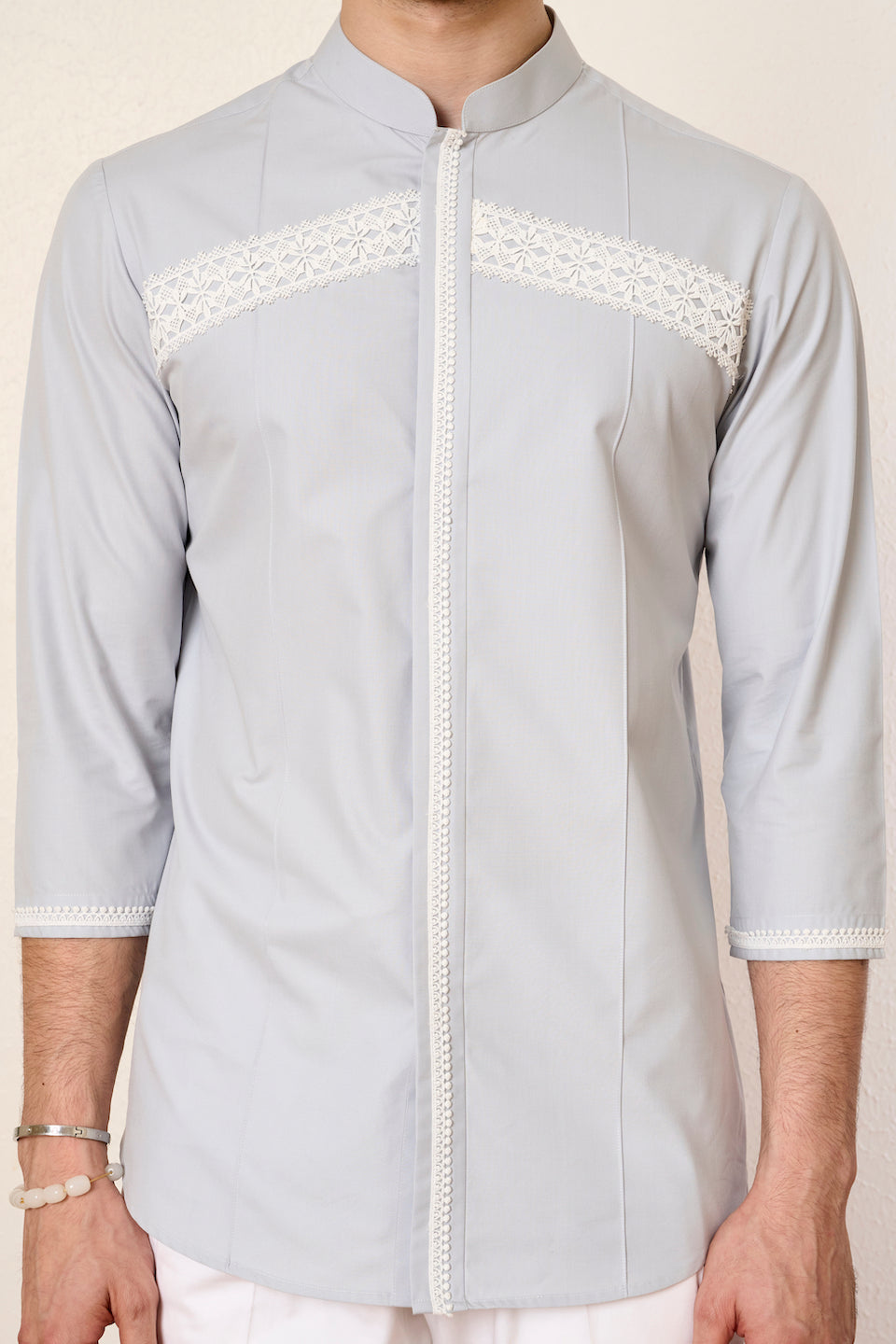 Gargee Designer's Grey Moroccan Lace Shirt Gargee