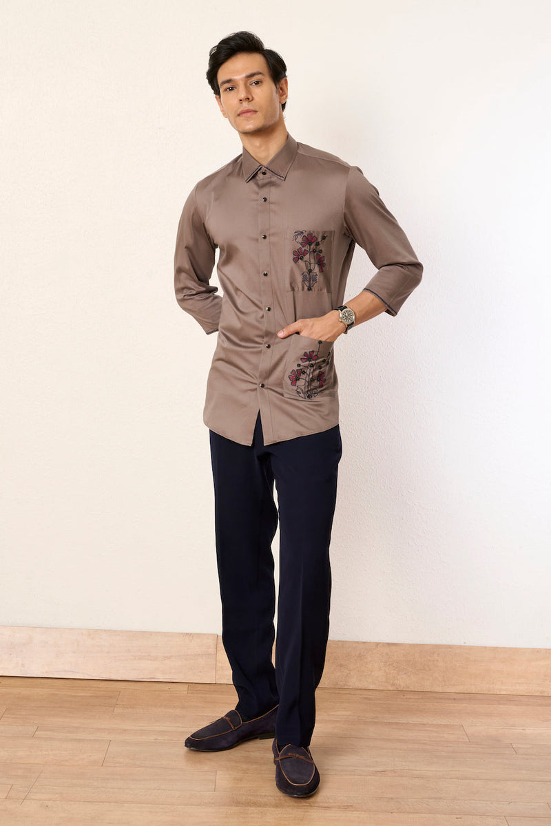 Gargee Designer's Champagne Satin Van Gogh Shirt Gargee