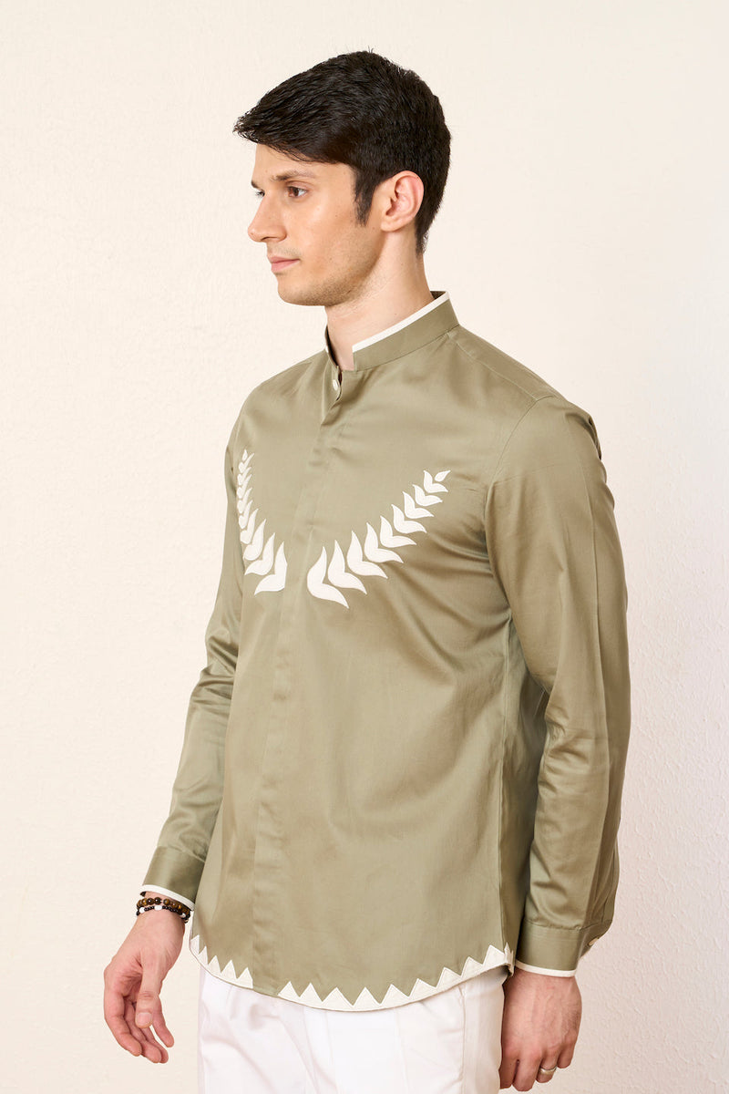 Gargee Designer's Sage Applique Leaflet Shirt Gargee