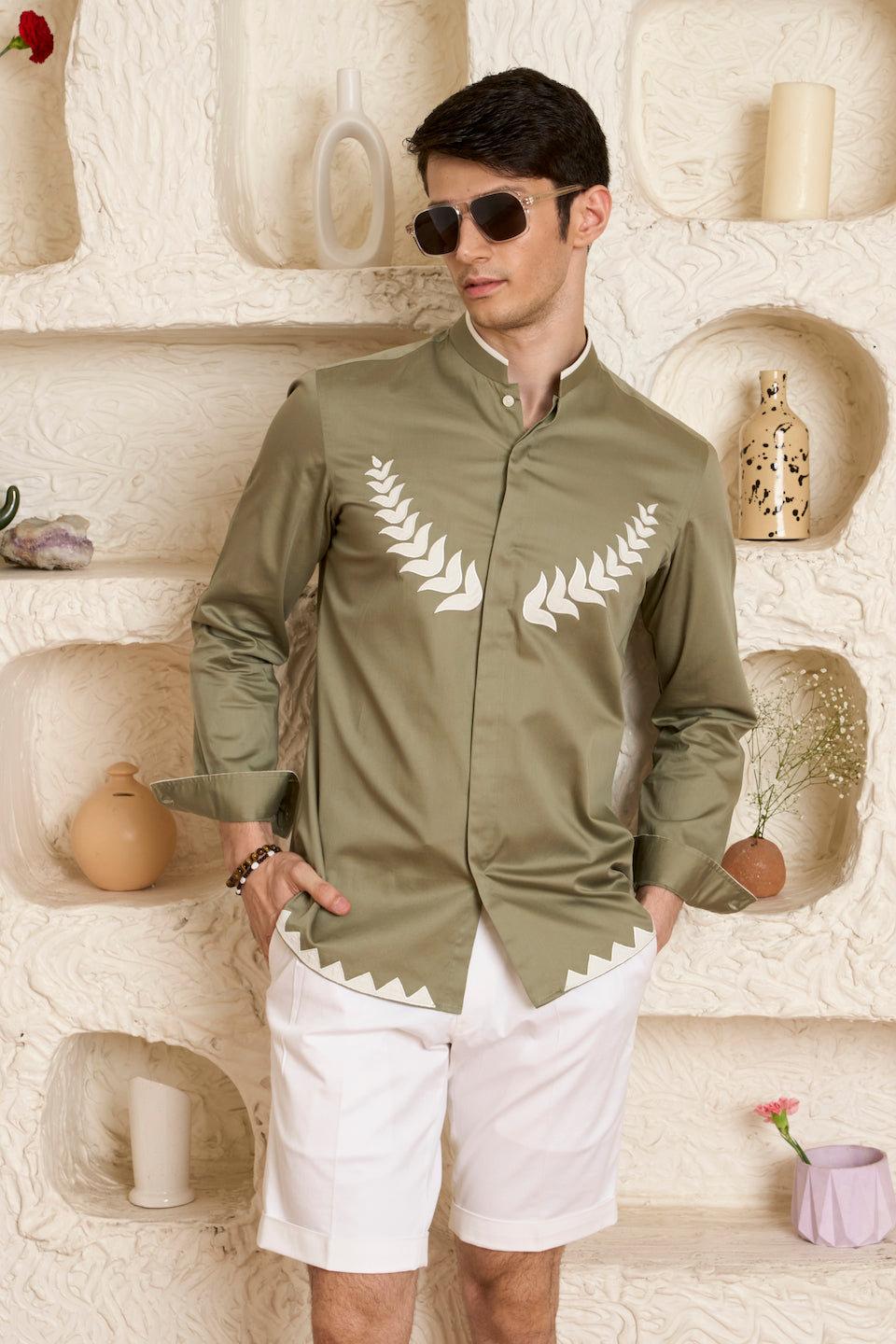 Gargee Designer's Sage Applique Leaflet Shirt Gargee