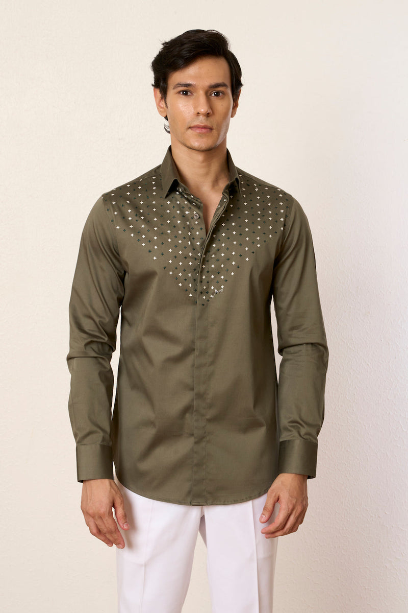 Gargee Designer's Olive Cross Stitch Star Shirt Gargee