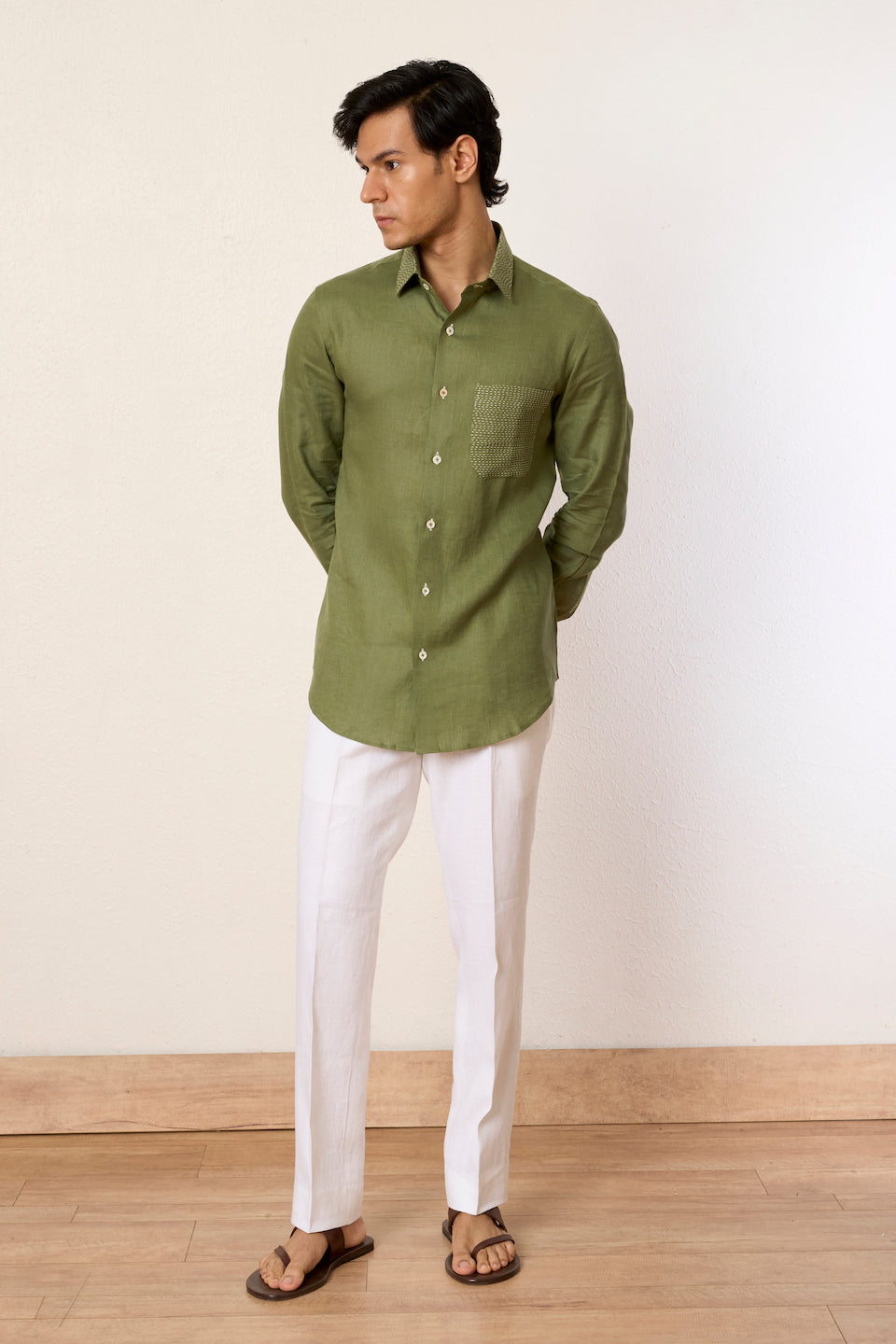 Gargee Designer's Green Kantha Classic Shirt Gargee