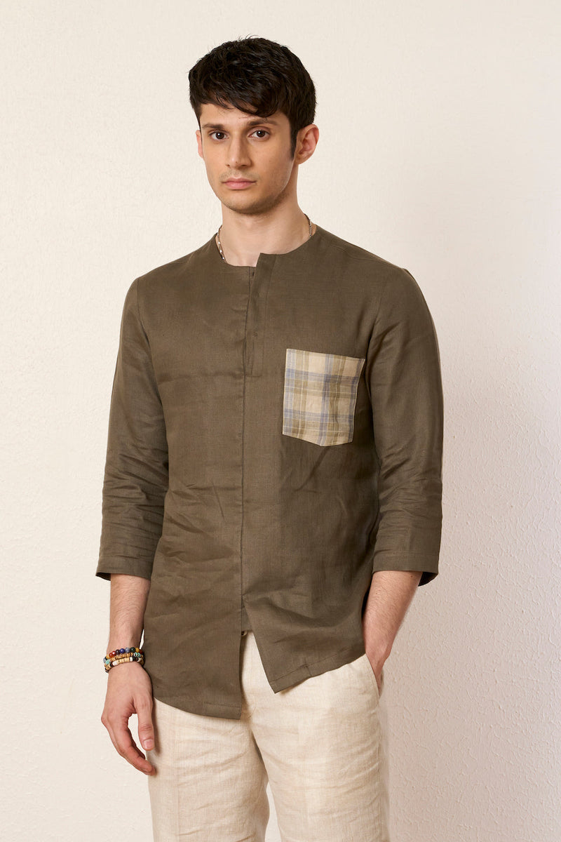 Gargee Designer's Olive Off-balance Kurta Shirt Gargee