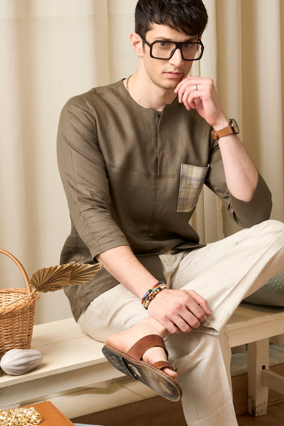 Gargee Designer's Olive Off-balance Kurta Shirt Gargee
