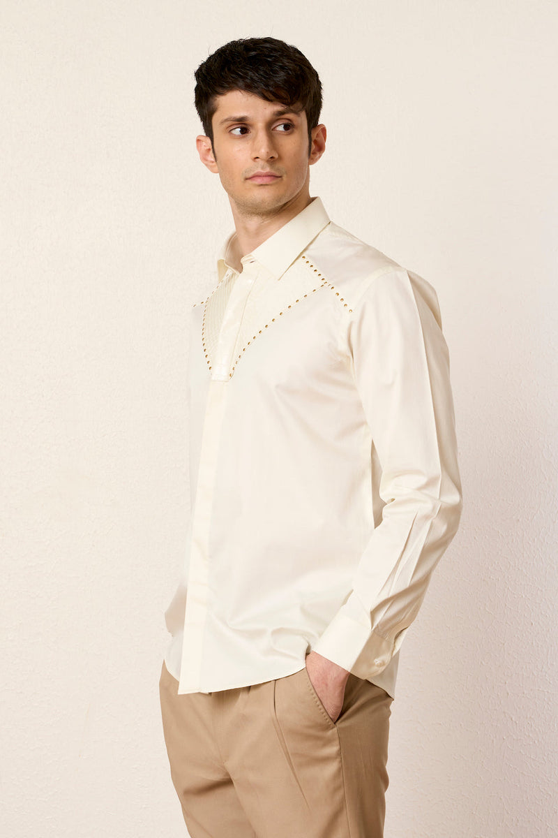 Gargee Designer's Ivory Studded Yoke Shirt Gargee