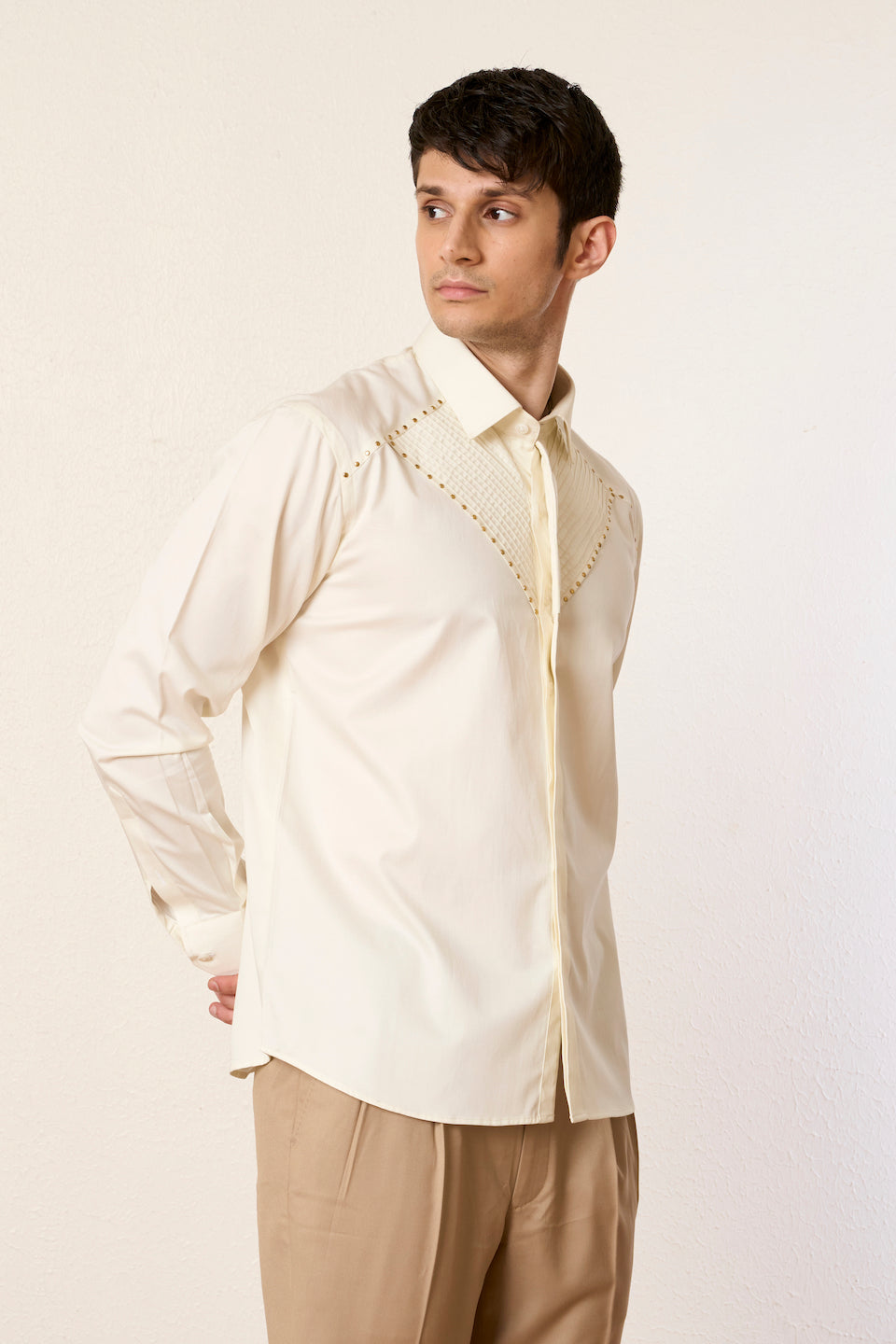 Gargee Designer's Ivory Studded Yoke Shirt Gargee