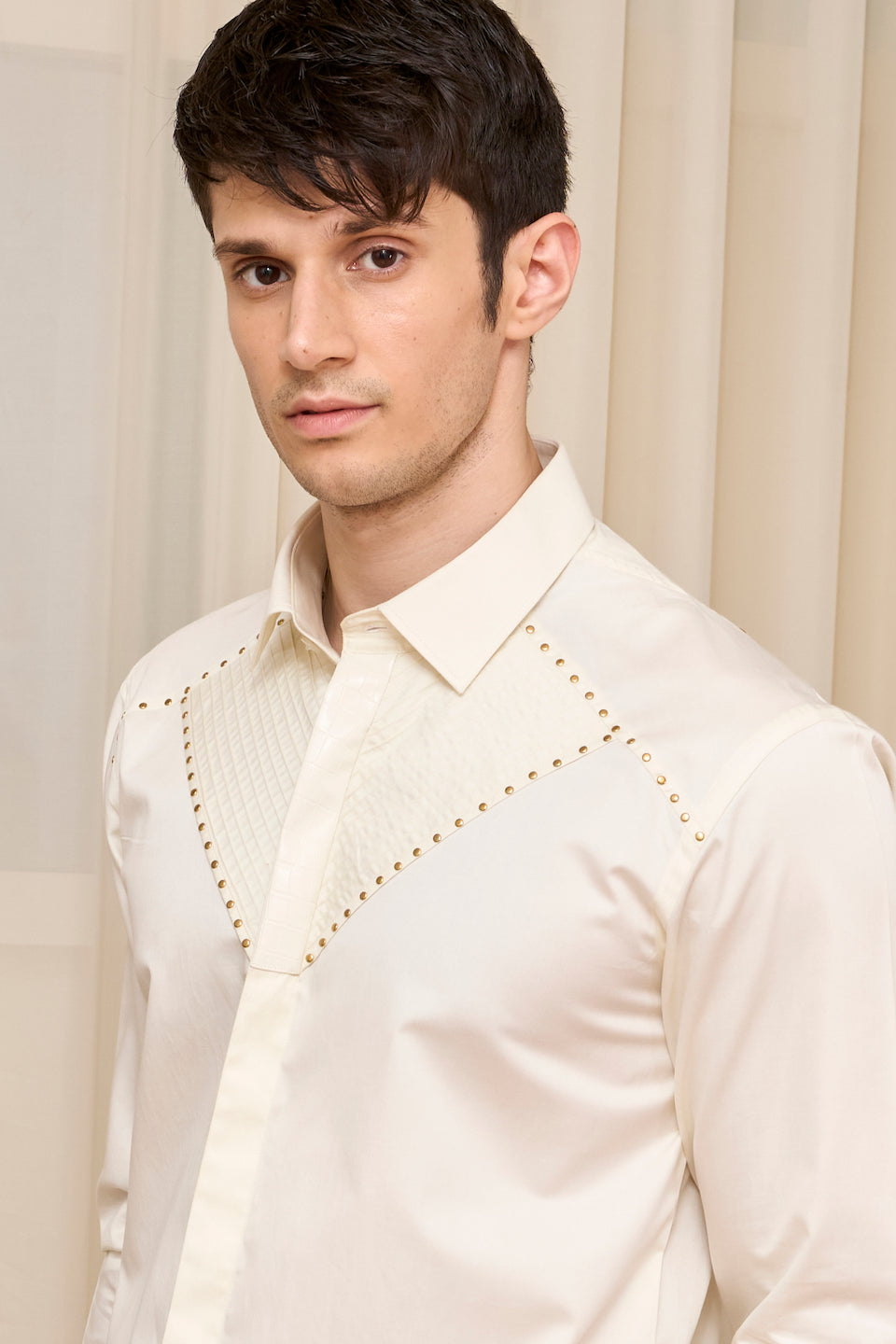 Gargee Designer's Ivory Studded Yoke Shirt Gargee