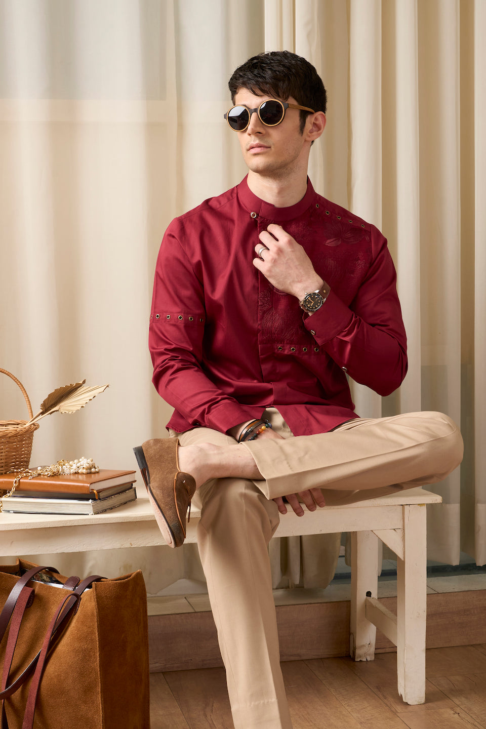 Gargee Designer's Textured Cherry Blossam Shirt Gargee