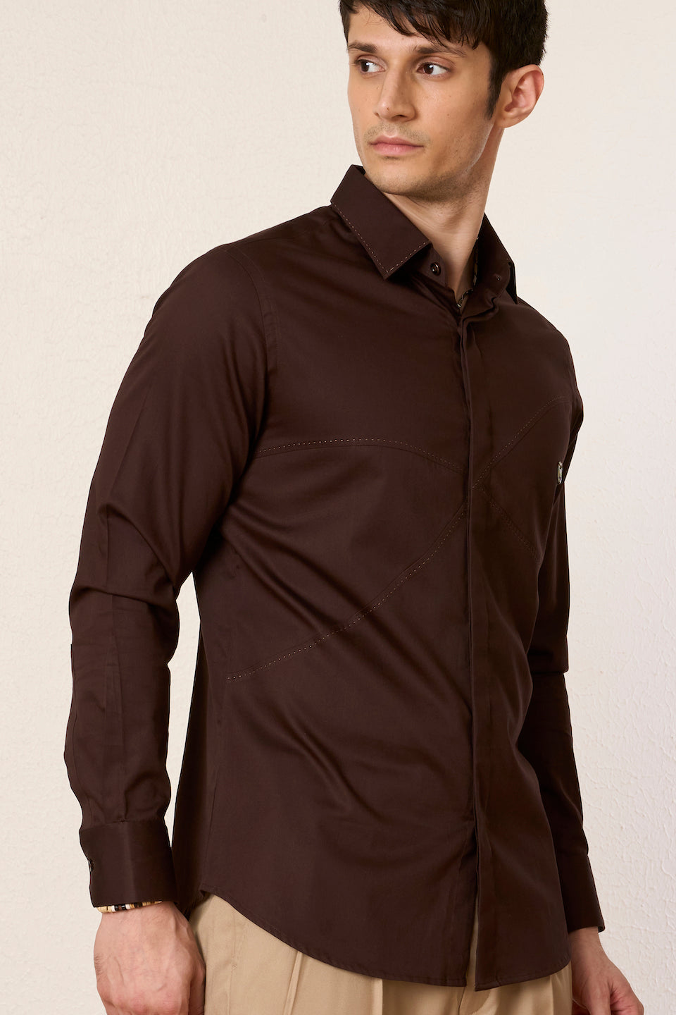 Gargee Designer's Brown Satin Infantry Shirt Gargee