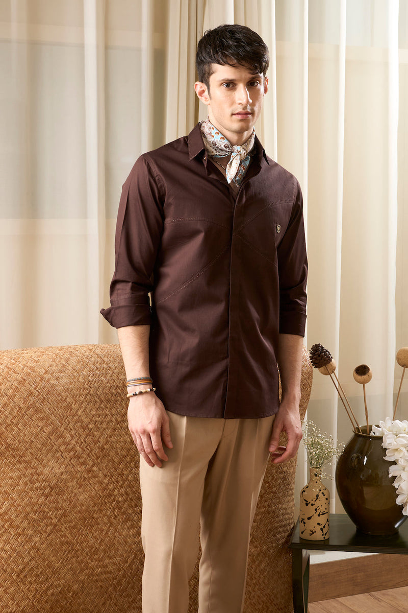 Gargee Designer's Brown Satin Infantry Shirt Gargee