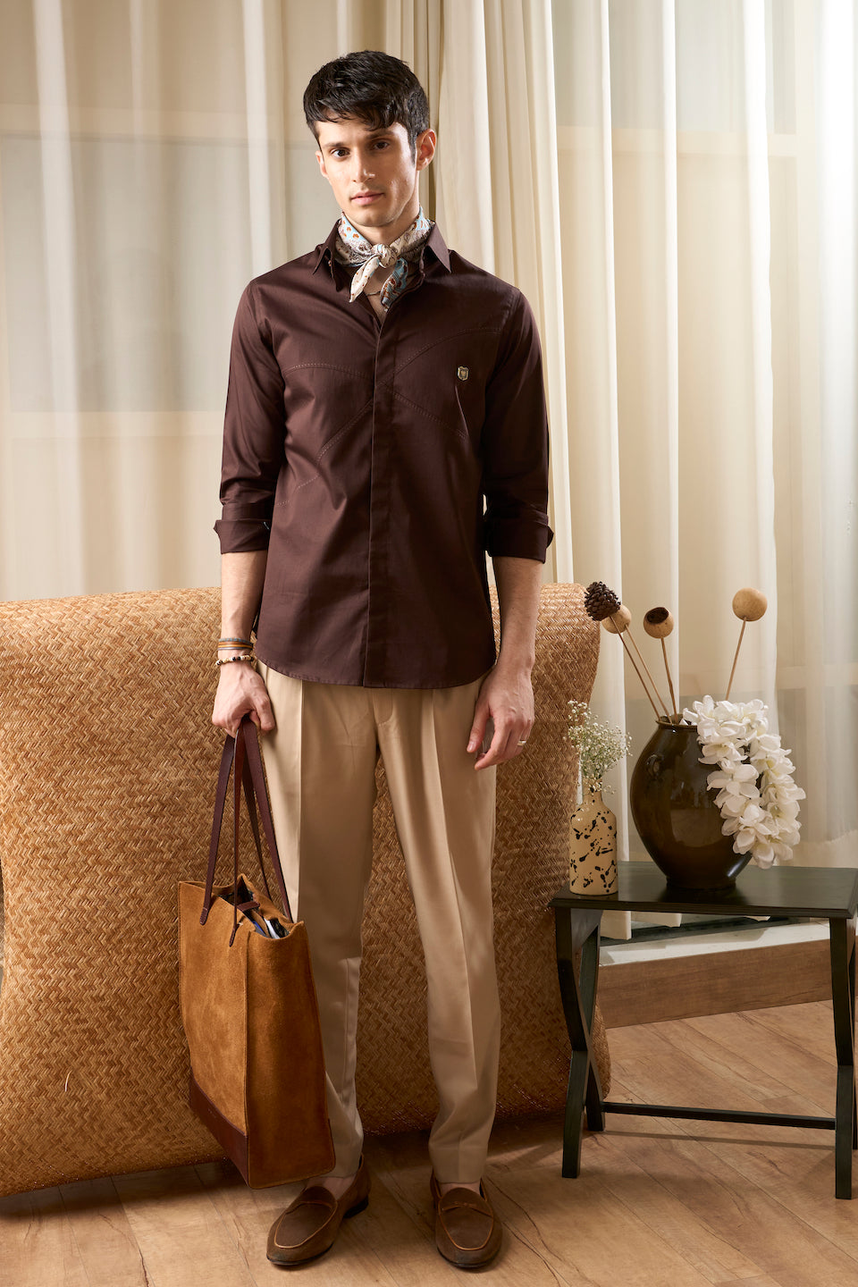 Gargee Designer's Brown Satin Infantry Shirt Gargee