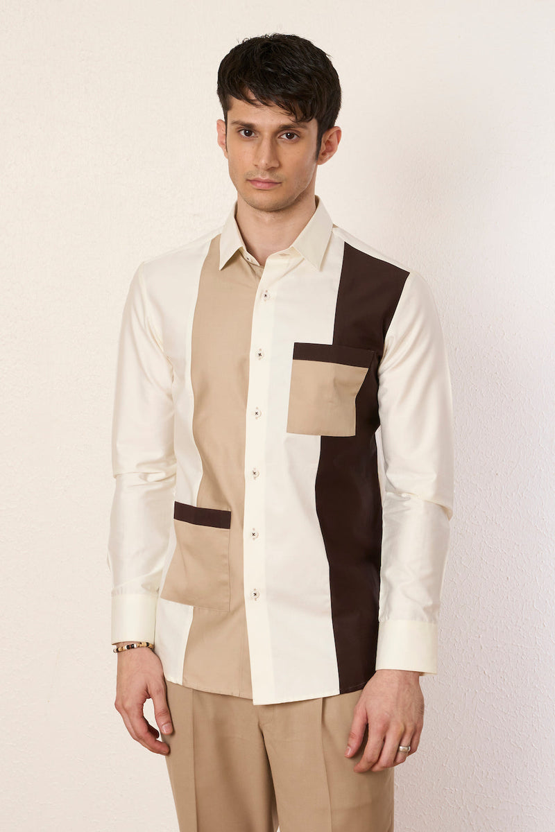 Gargee Designer's Brown Utility Color Block Shirt Gargee