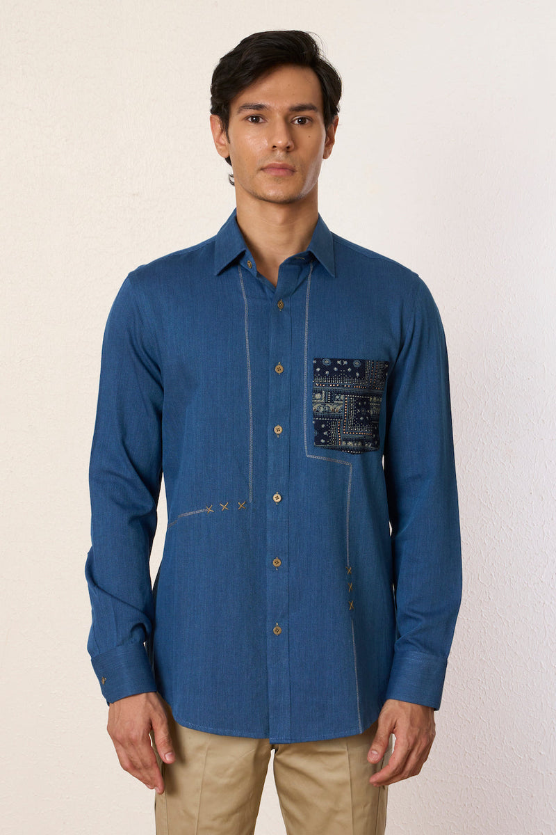 Gargee Designer's Denim Partition Stitched Shirt Gargee