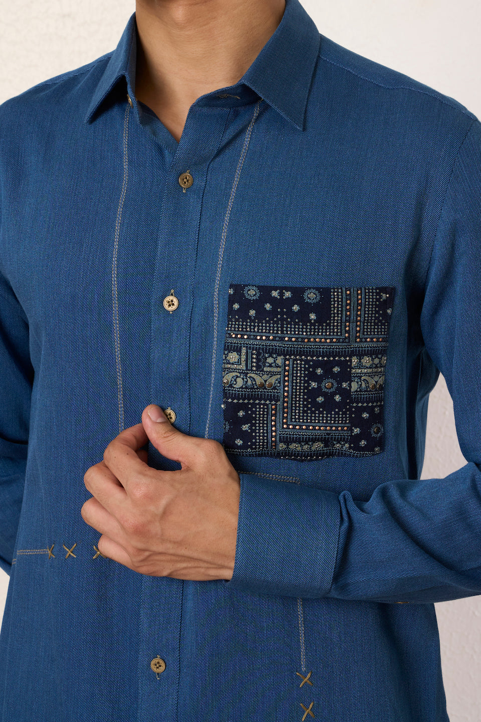 Gargee Designer's Denim Partition Stitched Shirt Gargee