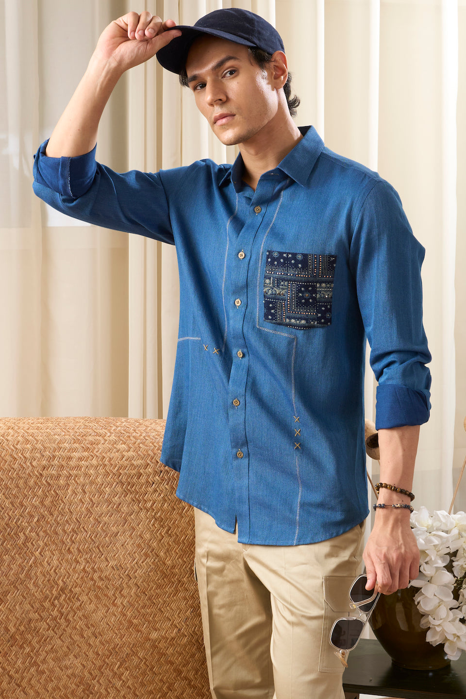 Gargee Designer's Denim Partition Stitched Shirt Gargee