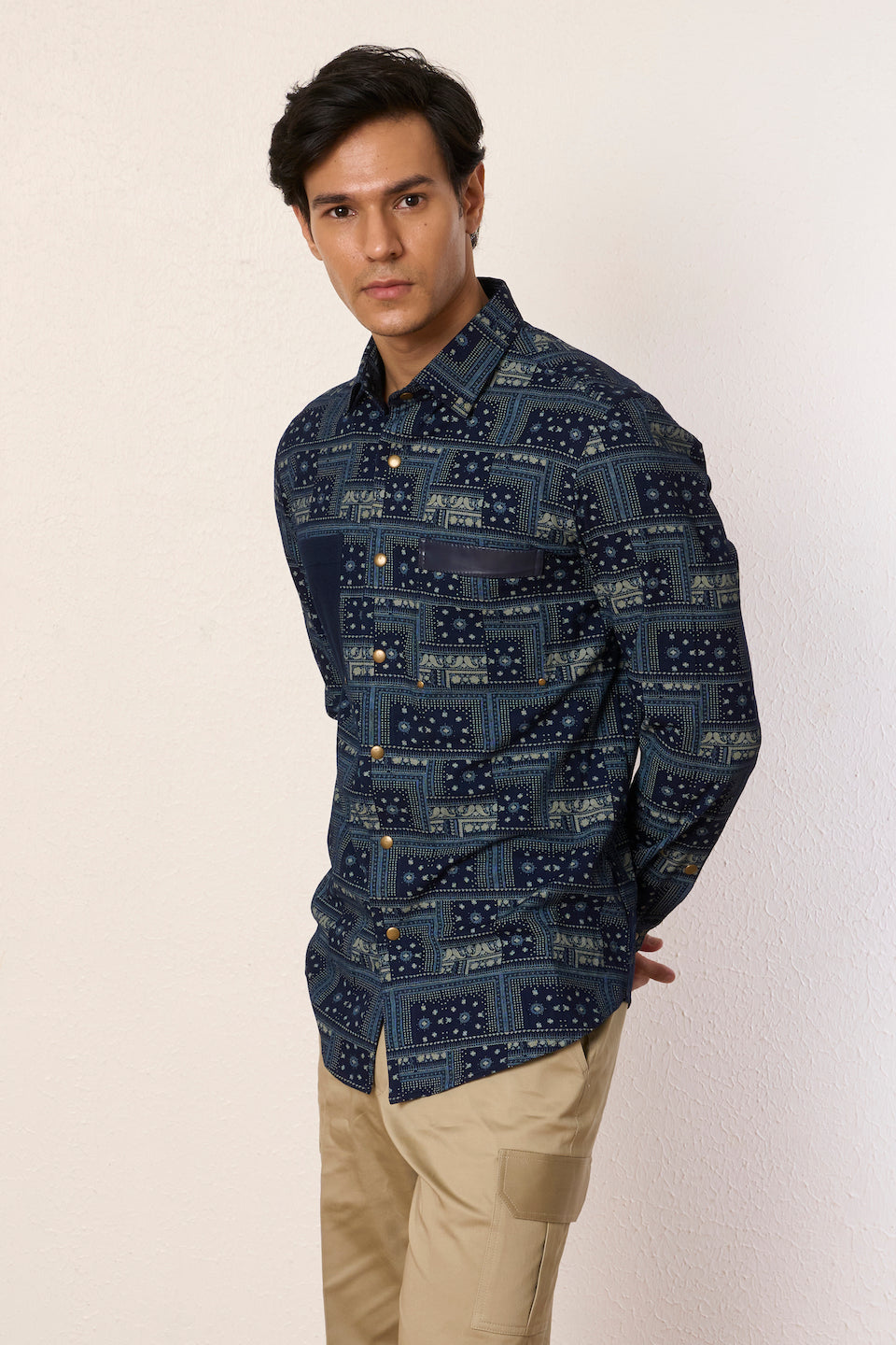 Gargee Designer's Indigo Printed Bandana Shirt Gargee