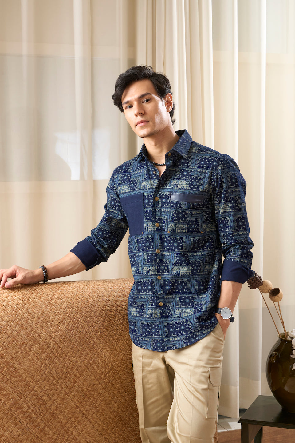 Gargee Designer's Indigo Printed Bandana Shirt Gargee