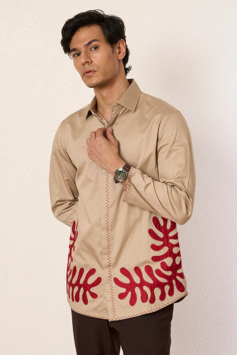 Gargee Designer's Beige Amoeba Applique Shirt Gargee