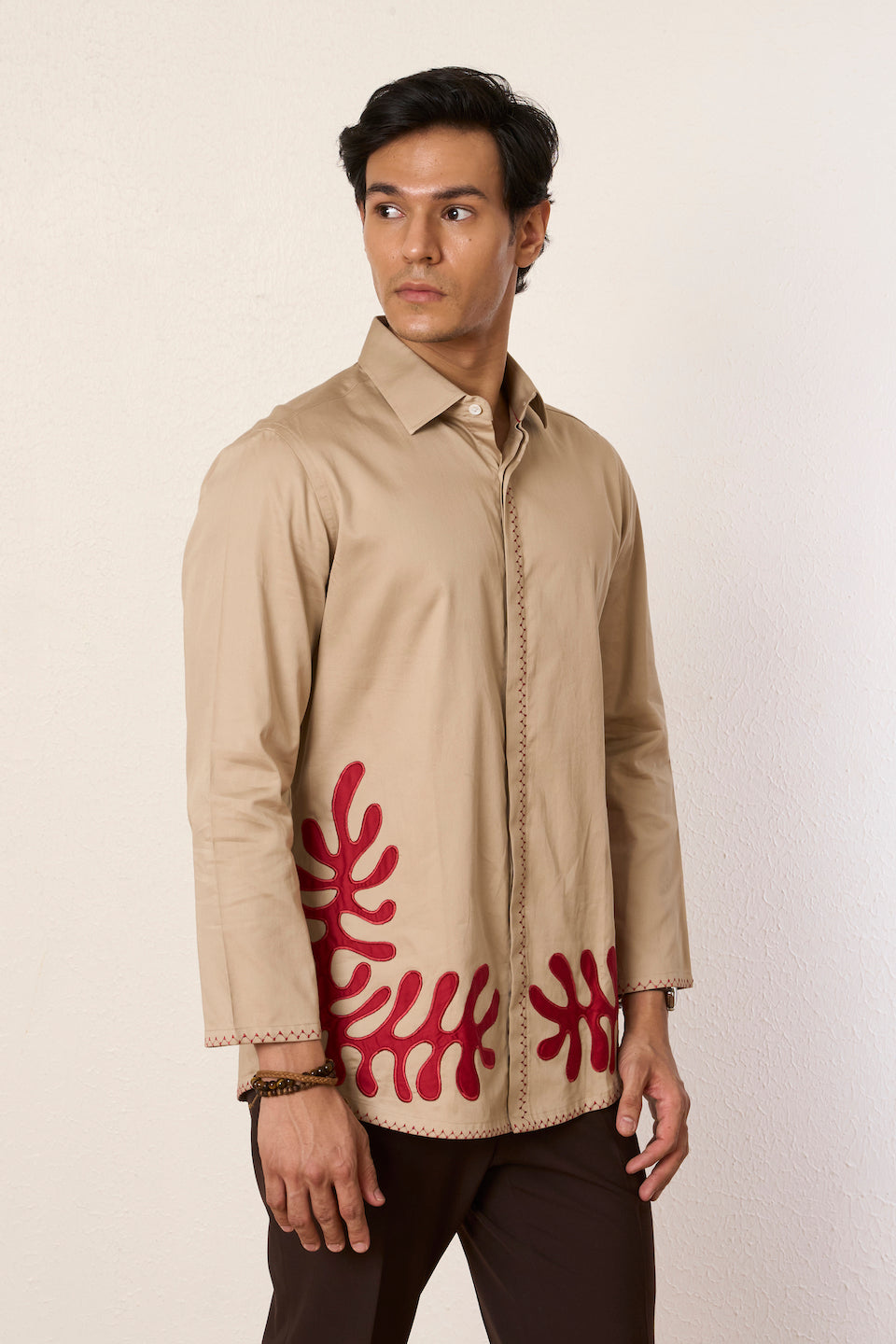 Gargee Designer's Beige Amoeba Applique Shirt Gargee