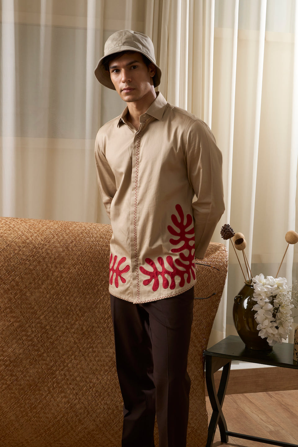 Gargee Designer's Beige Amoeba Applique Shirt Gargee