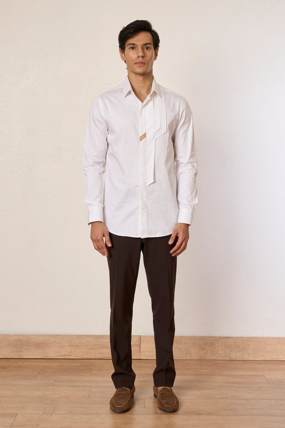 Gargee Designer's White Panelled Band Shirt Gargee