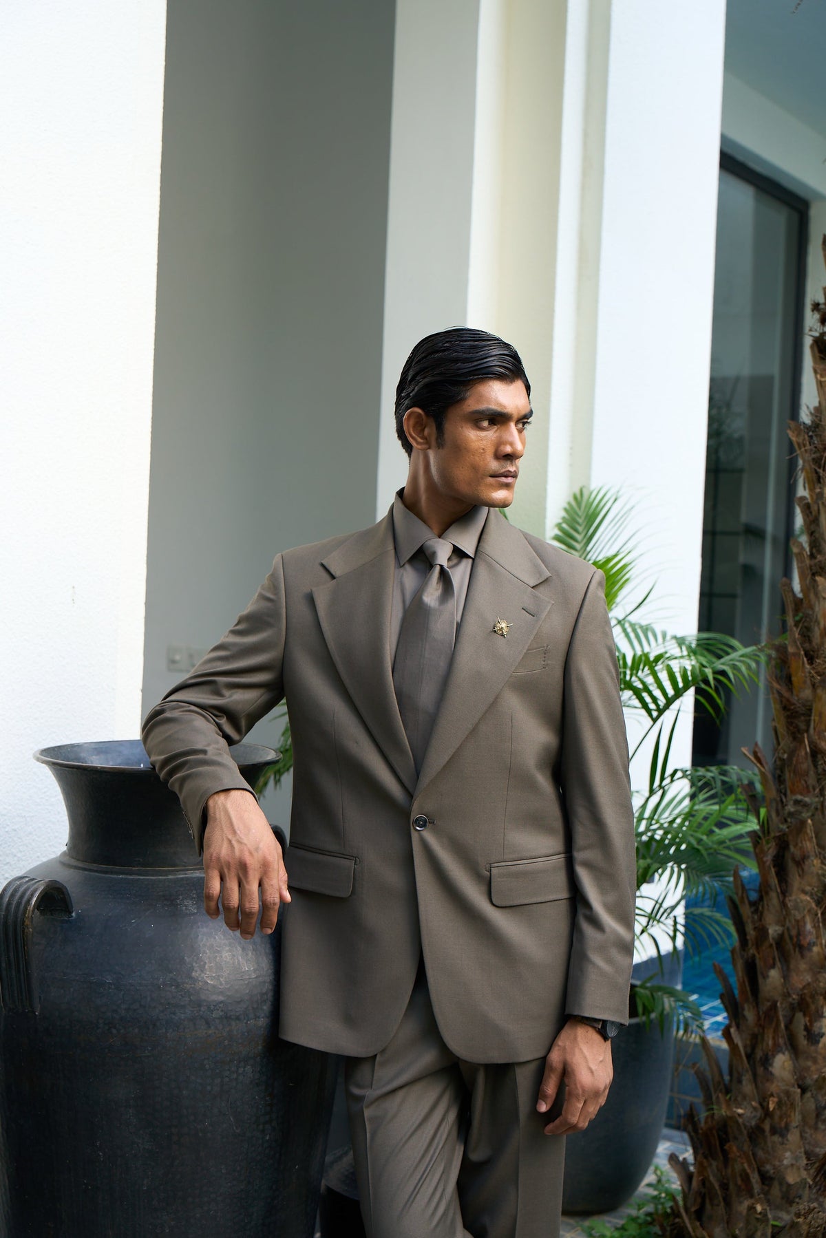 Olive Monotone Tailored Suit Gargee