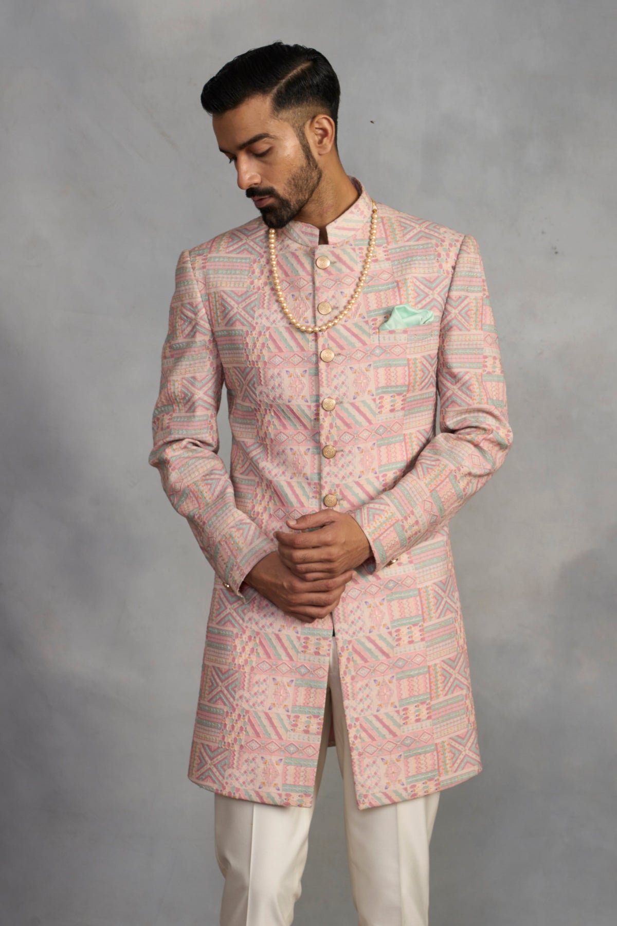 Gargee Designer's Jashn Peach Indowestern Set Gargee