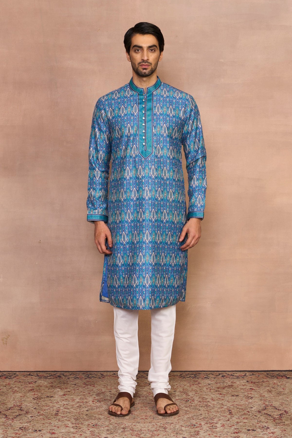 Gargee Designer's Razaak Aqua Ikat Kurta Set Gargee
