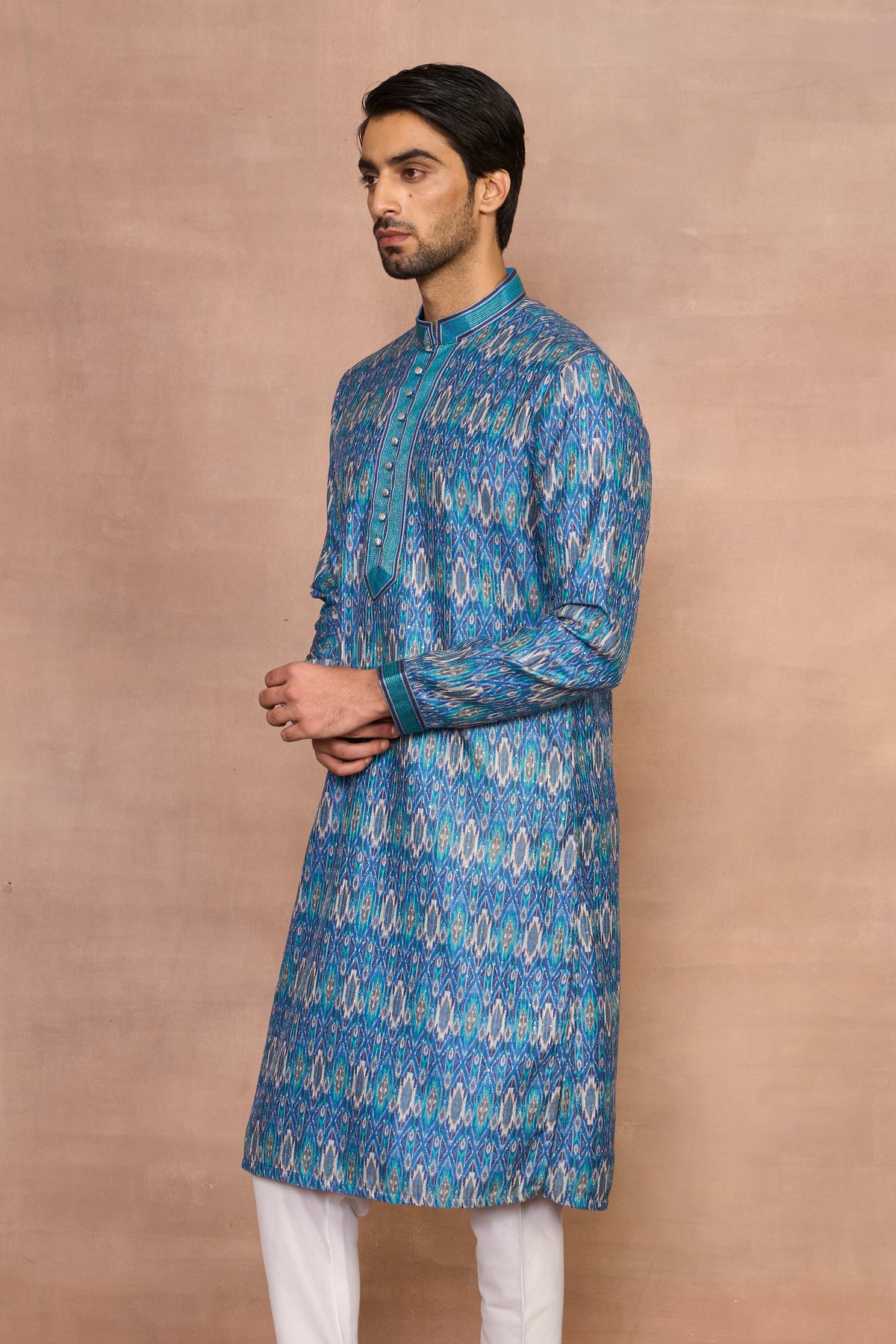 Gargee Designer's Razaak Aqua Ikat Kurta Set Gargee