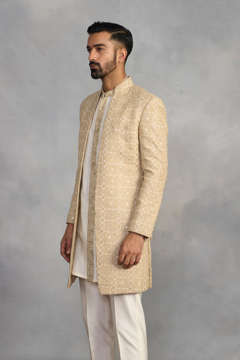 Gargee Designer's Rasik Beige Indowestern Set Gargee