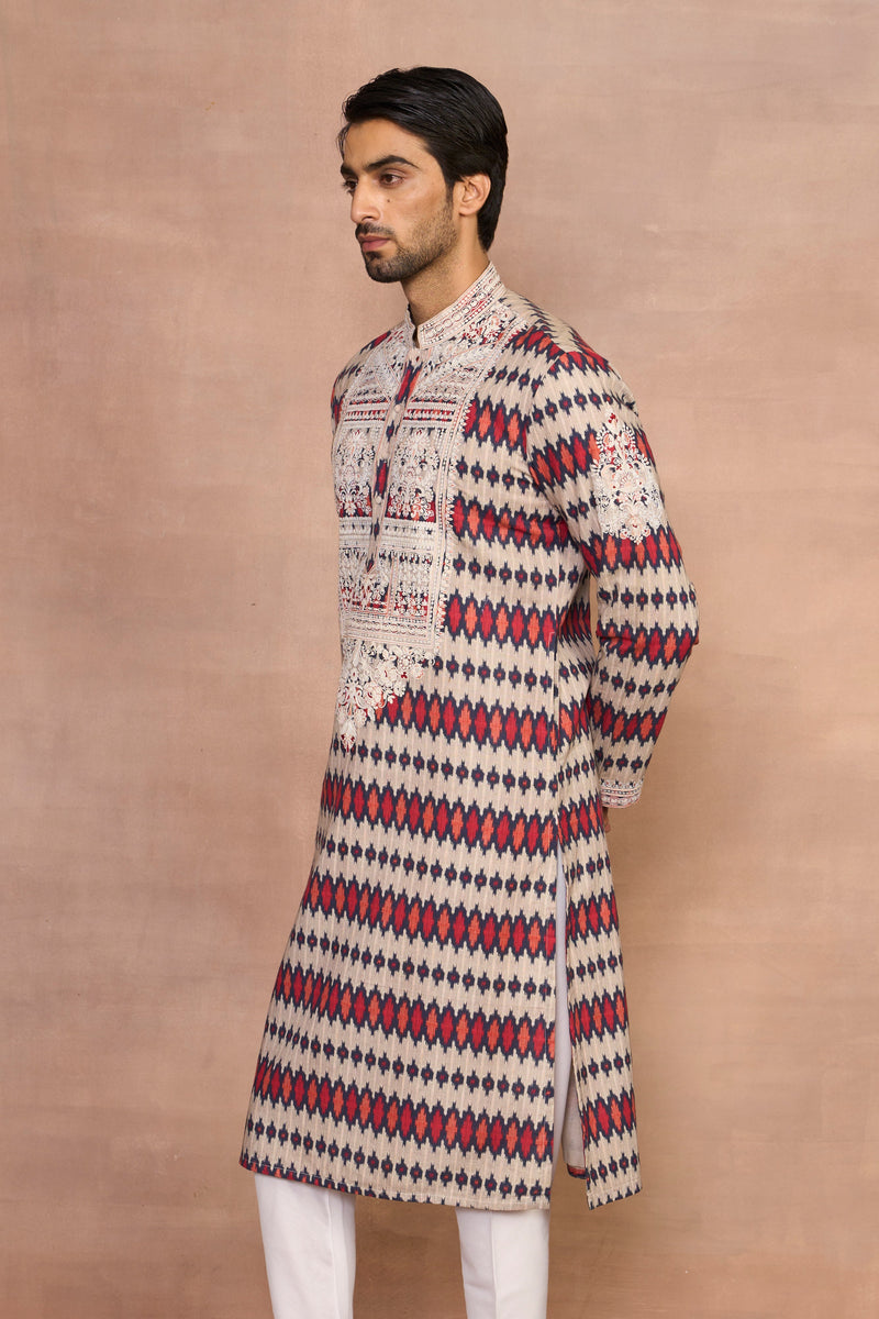 Gargee Designer's Gulbadan Multicolor Ikat Kurta Set Gargee