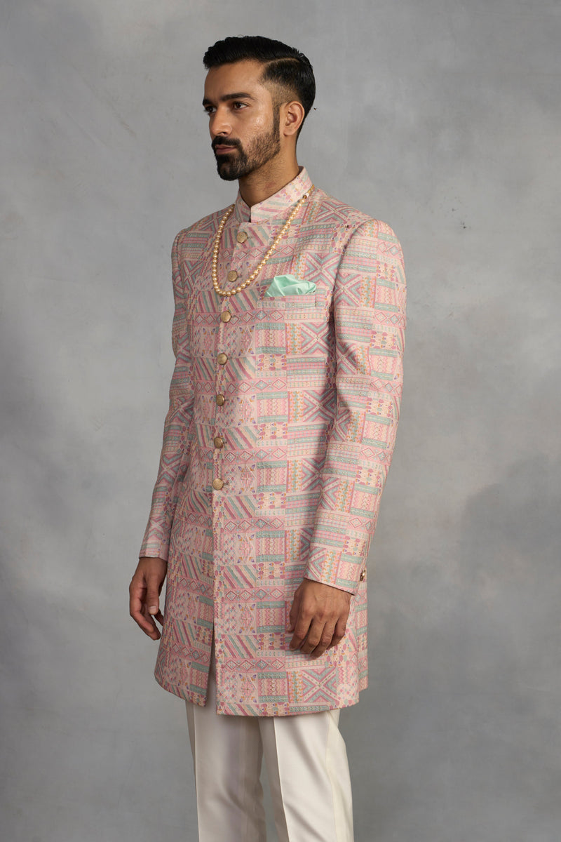 Gargee Designer's Jashn Peach Indowestern Set Gargee