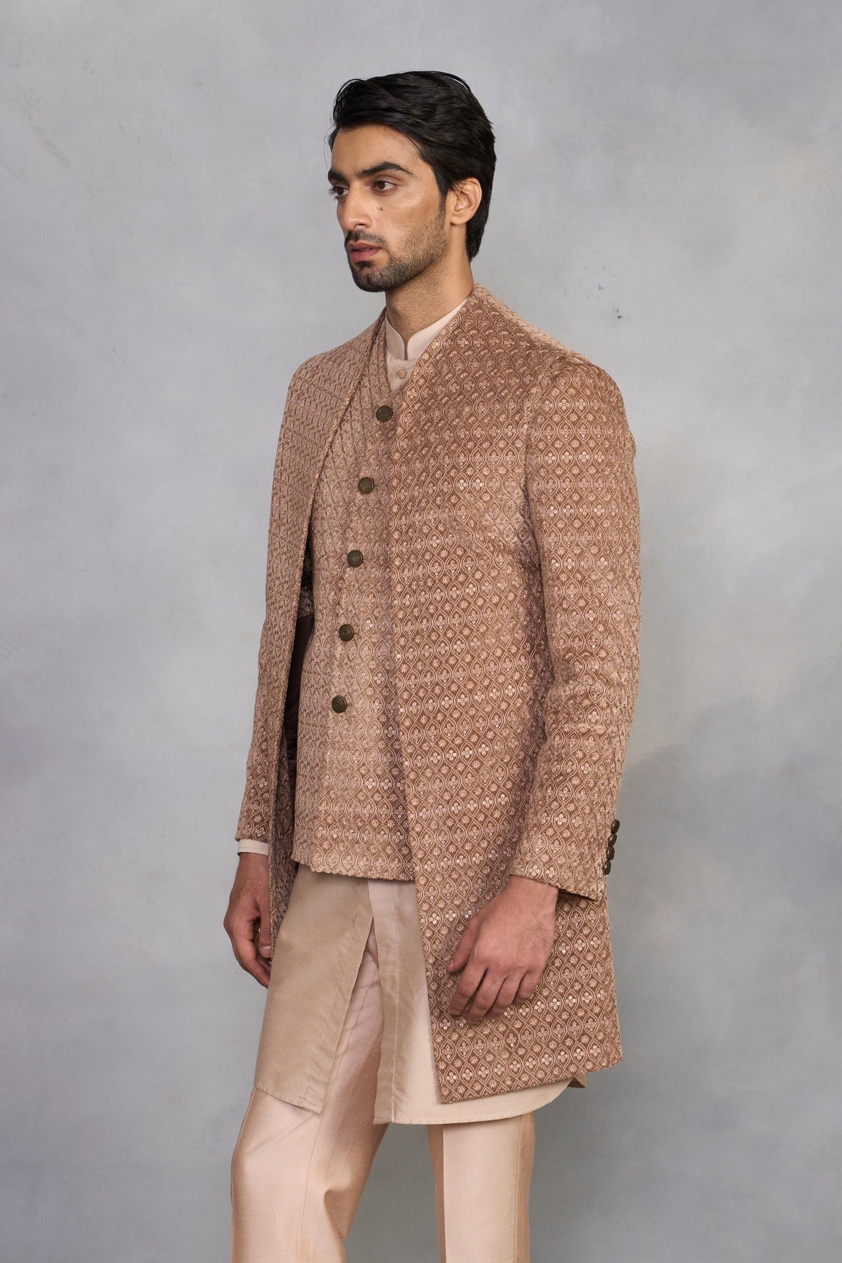 Gargee Designer's Shagufta Hazelnut Indowestern Set Gargee