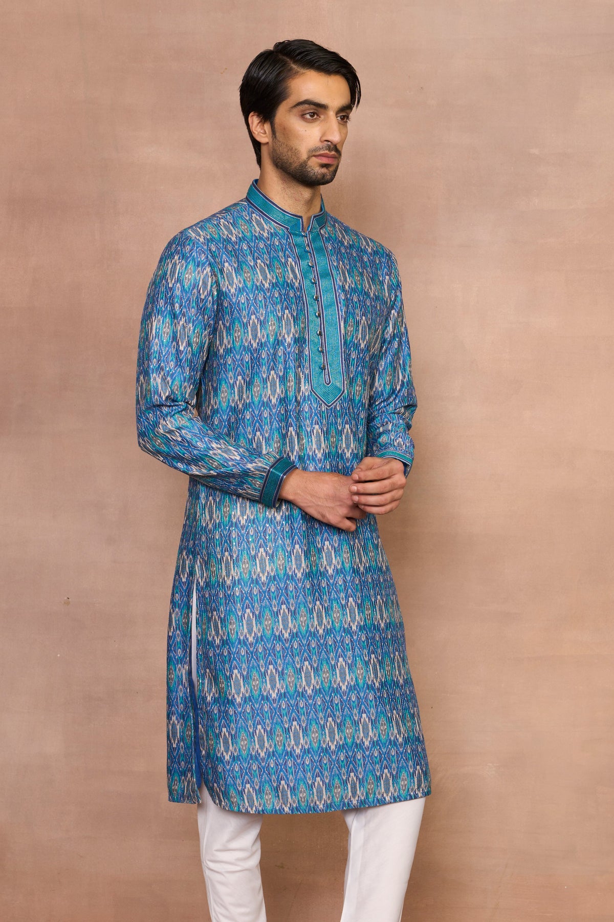 Gargee Designer's Razaak Aqua Ikat Kurta Set Gargee