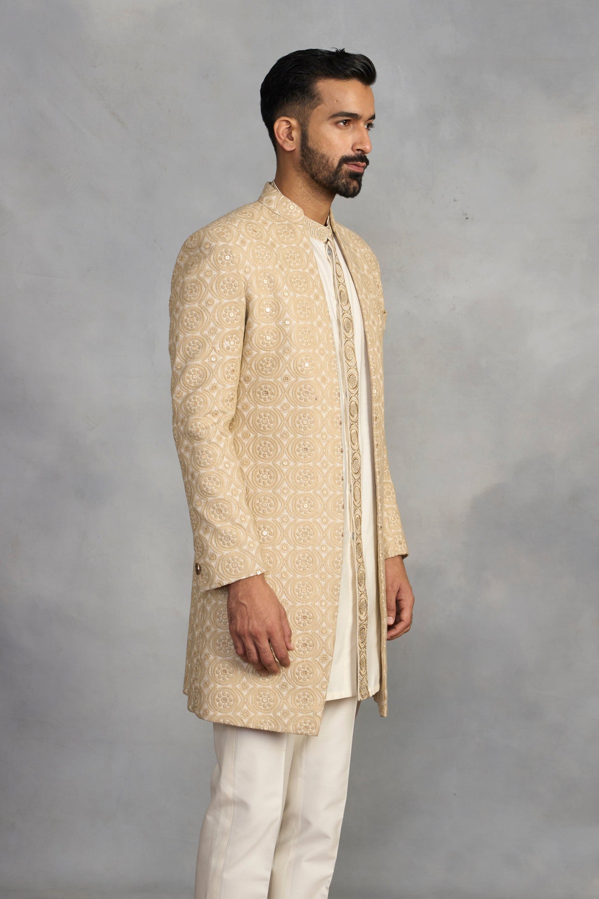Gargee Designer's Rasik Beige Indowestern Set Gargee