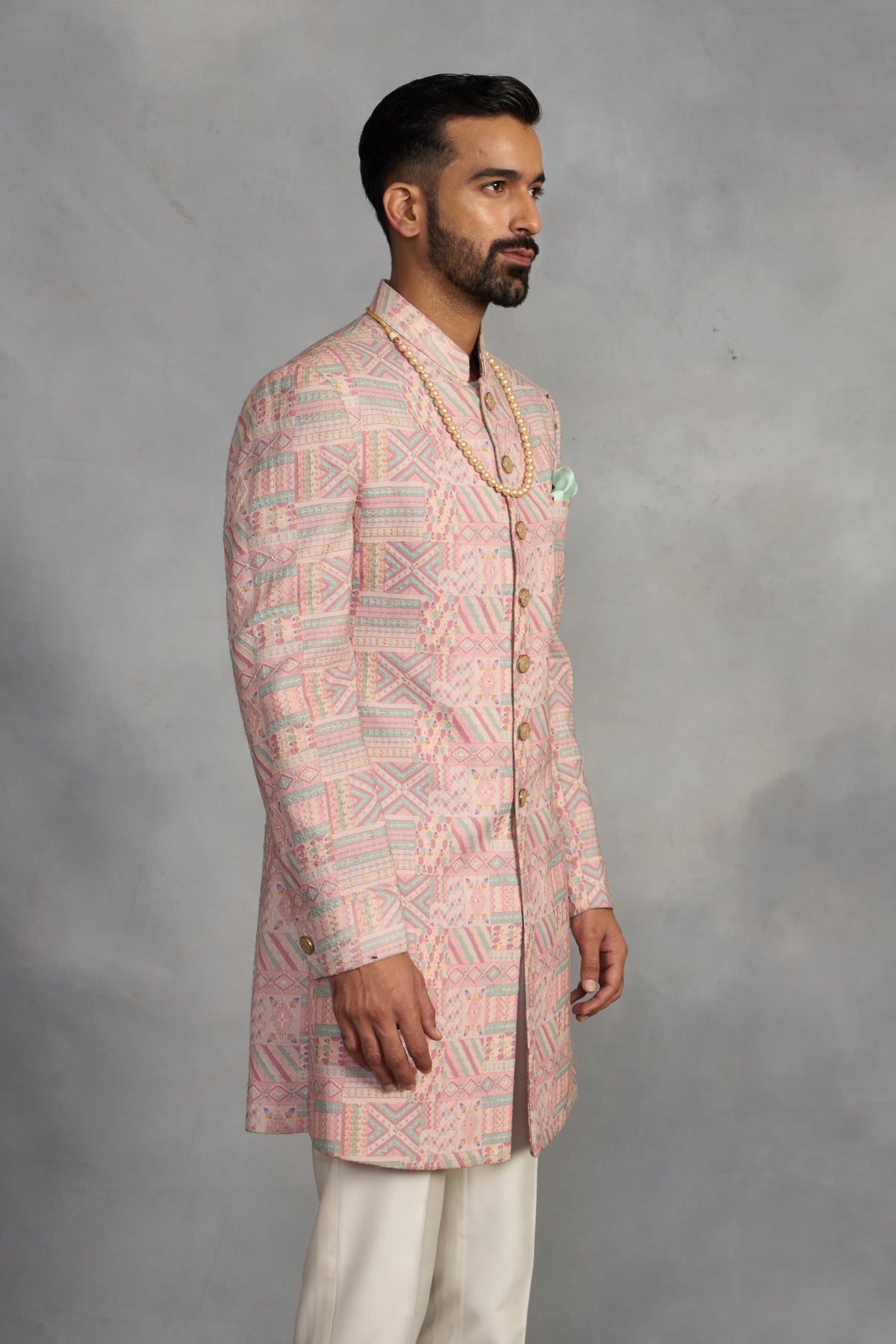 Gargee Designer's Jashn Peach Indowestern Set Gargee
