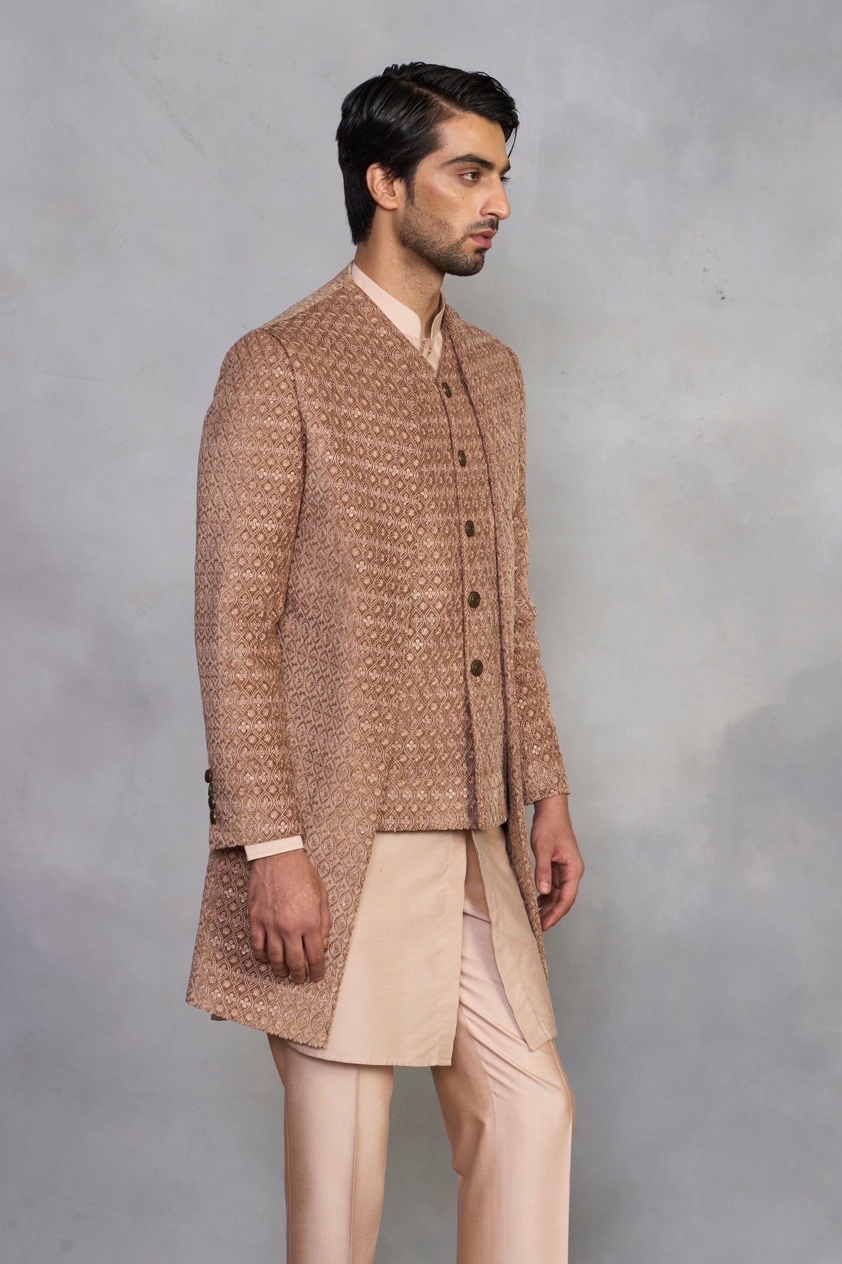 Gargee Designer's Shagufta Hazelnut Indowestern Set Gargee