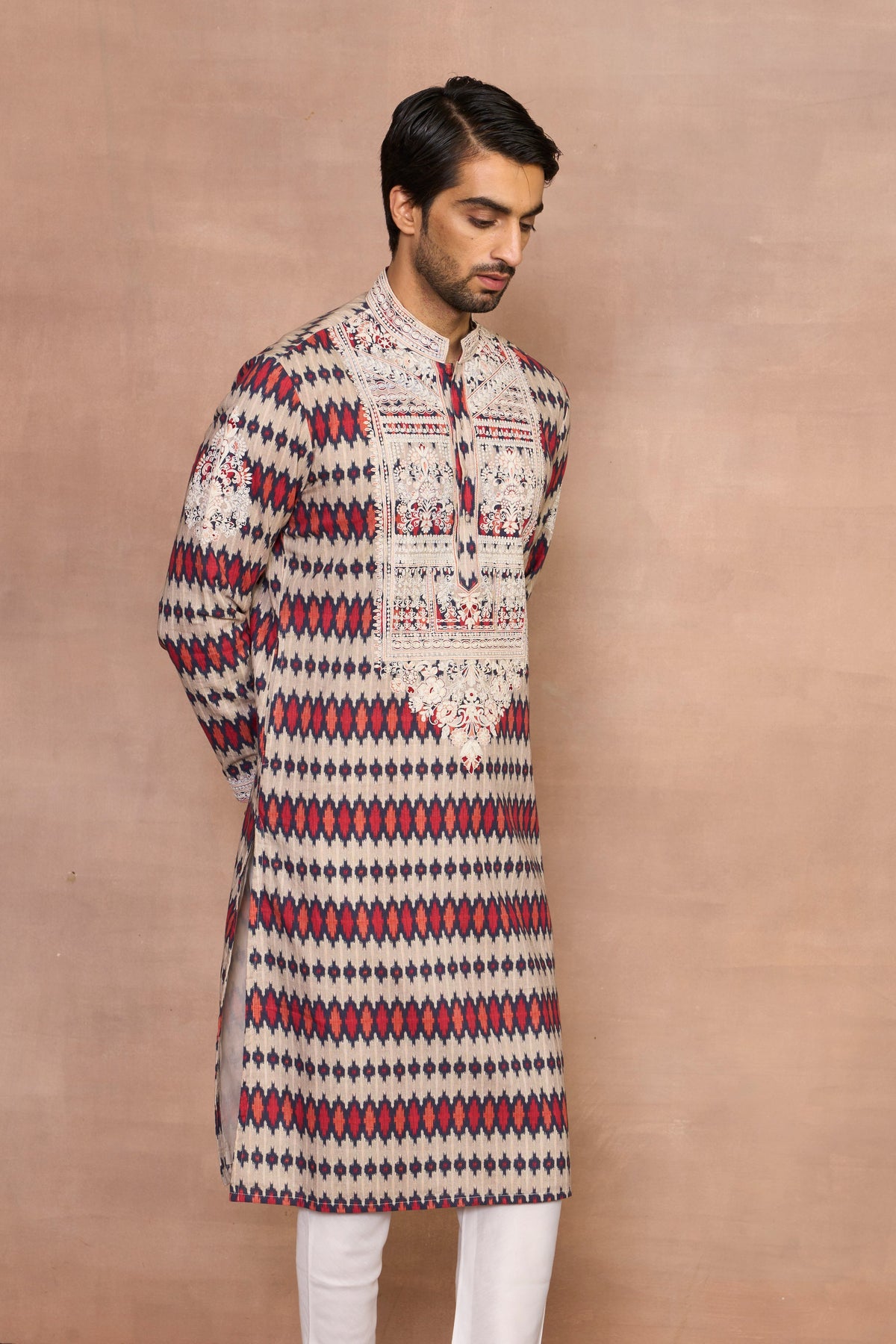 Gargee Designer's Gulbadan Multicolor Ikat Kurta Set Gargee