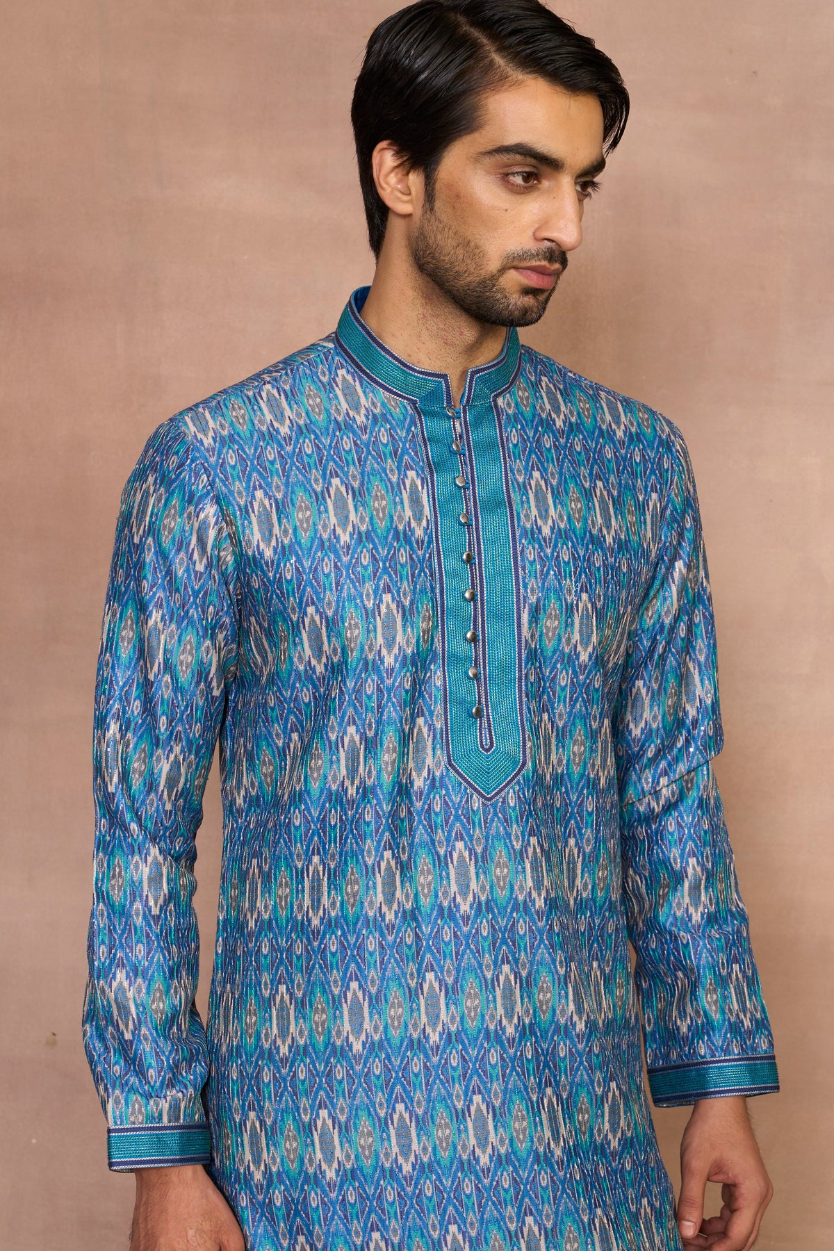 Gargee Designer's Razaak Aqua Ikat Kurta Set Gargee