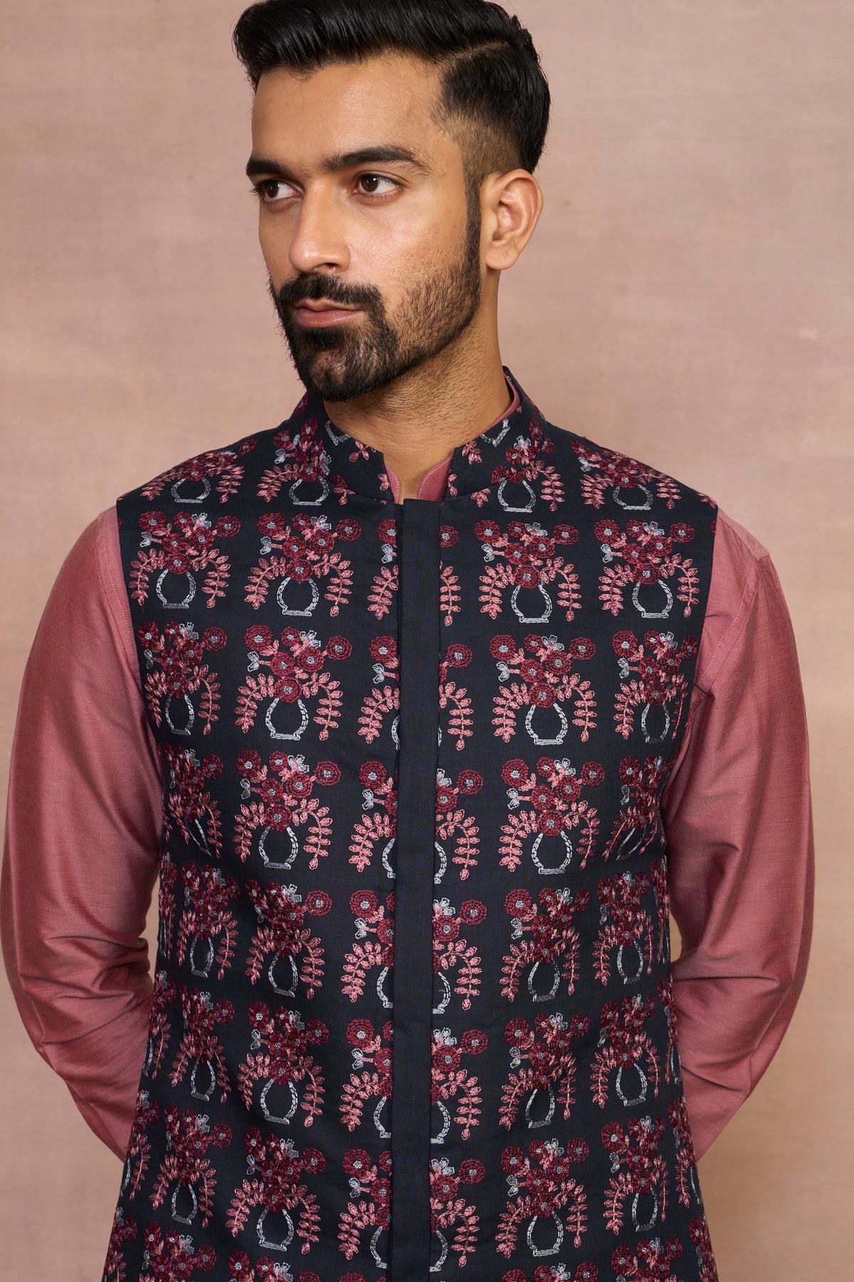 Gargee Designer's Chhand Pink Bundi Set Gargee