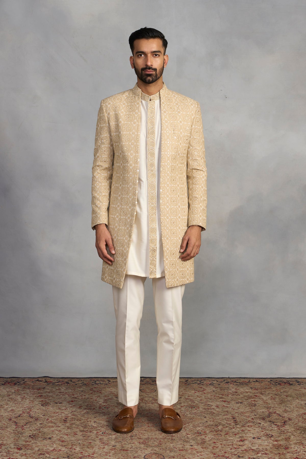Gargee Designer's Rasik Beige Indowestern Set Gargee