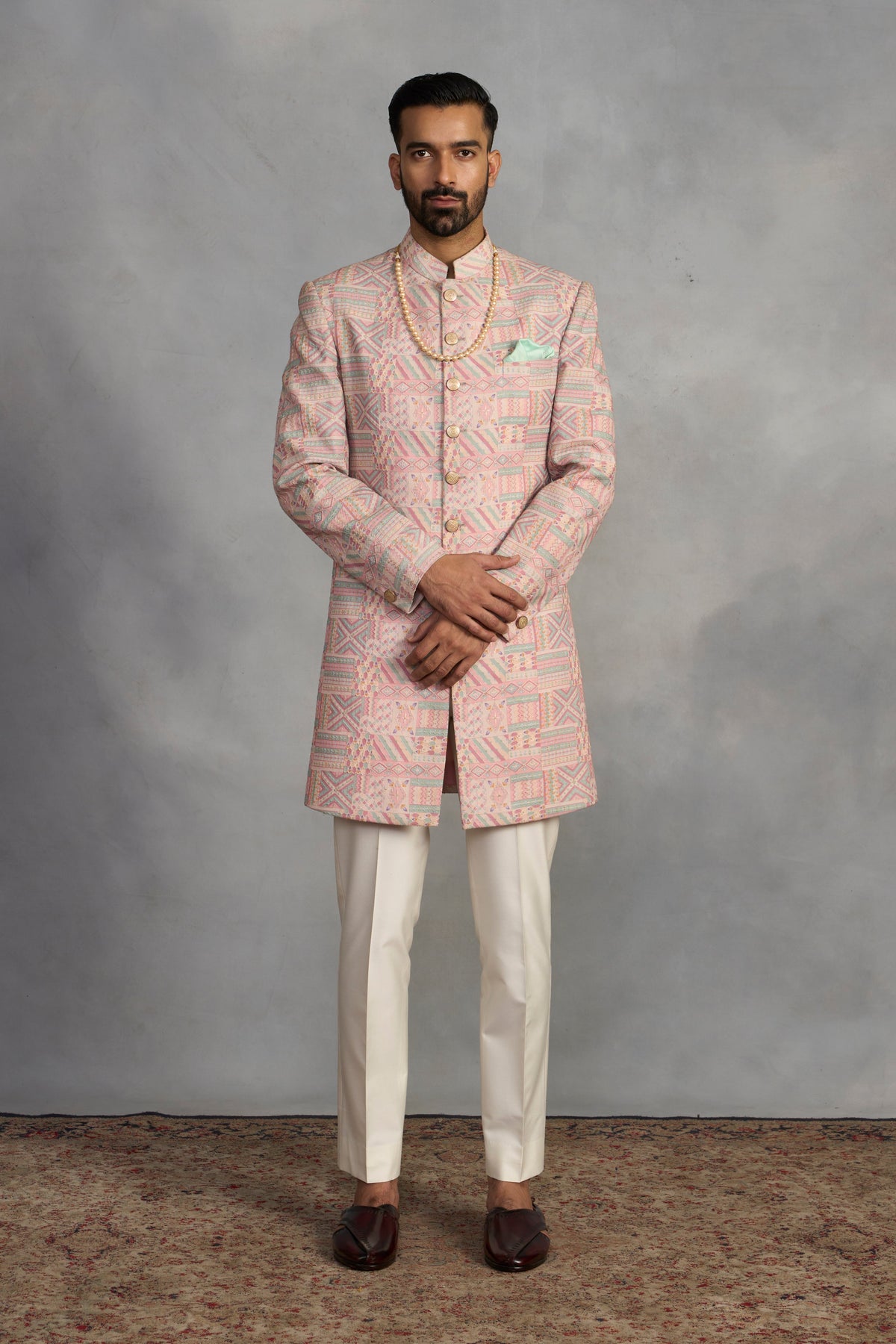 Gargee Designer's Jashn Peach Indowestern Set Gargee